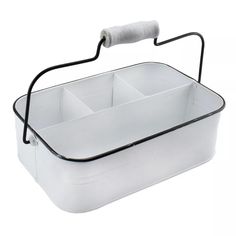 a white container with two compartments and a black handle