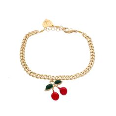 Bracelet with cherry charm. *Adjustable Bracelet (Sizes Available) *18K Gold Plated or Sterling Silver Plated *Handmade in Los Angeles Trendy Adjustable Cherry Jewelry, Trendy Cherry Adjustable Jewelry, Cherry Bracelet, Yves Saint Laurent Fashion, Cherry Charm, Casual Sandals Womens, Face Jewellery, Nameplate Necklace, Jewelry Accessories Ideas