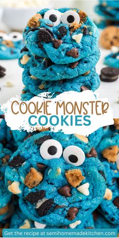 cookie monster cookies stacked on top of each other