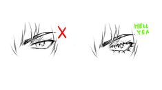 an anime character's eyes with the words hell yeah and hell yeah written on them