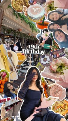 a collage of photos with the words happy birthday written on them and images of people eating food