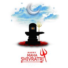 happy maa shivratri greeting card with illustration of hindu god and moon