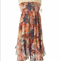 Flowy Floral Print Dress With Ruffles On The Bottom. Never Worn Tags Are Still Attached. Originally $118. In Perfect Condition. Floral Strapless Dress, Dress With Ruffles, Strapless Floral Dress, Anthropologie Dress, Anthropologie Dresses, Floral Print Dress, Print Dress, Ruffles, Strapless Dress