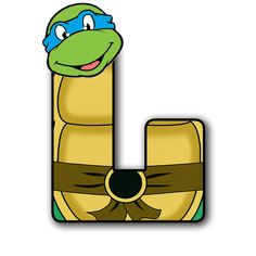 the letter l is made up of an image of a teenaged turtle wearing a hat