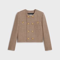 CHELSEA JACKET IN DOUBLE HOUNDSTOOTH WOOL - BORDEAUX / BEIGE / BLACK | CELINE Celine Jacket, Christian Louboutin Women, Womens Clothing Sizes, Tweed Jacket, Elegant Style, Outfit Sets, Casual Style, Chelsea, Ready To Wear