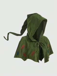 Leaf Embroidery Crop Costume Hooded Cape Army Green Casual  Short Sleeve Suedette Plants  Slight Stretch  Women Clothing, size features are:Bust: ,Length: ,Sleeve Length: Robin Hood Kostüm, Mantel Cape, Medieval Cloak, Wizard Costume, Hooded Cape, Cape Coat, Cute Jackets, Robin Hood, Cloak