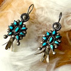 64 Vintage Older Navajo Unmarked Sterling Silver Earrings With Blue Turquoise Stones Inlay. Very Unique Design. Have Beautiful Natural Patina To All Silver. Very Cute N Pretty!! I Don't Polish Item & Just Send As Is. You Can Polish Whenever You Wish Price Is Firm Item Only (Unless I Mention Abt Packaging Or Tag) But Wrapping Safely Enlarge/See Pics To Check Size & Condition All Sales Are Final. Please See All Pics Lf Any Questions, Please Kindly Ask Checkout My Other Listings & Reviews! Purchase Sterling Silver Turquoise Earrings, Stone Inlay, Turquoise Earrings, Turquoise Sterling Silver, Turquoise Stone, Blue And Silver, Sterling Silver Earrings, Vintage Ladies, Silver Earrings