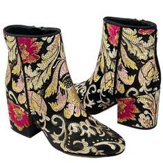 Brand: Sam Edelman Style: Taye Market: Women's Size: 6.5 Color: Black Background With Multicolored Embroidery (Ivory, Rose, Fuchsia,+) Materials: Textile Upper, Synthetic Sole Condition: Nwt- May Have Snag Or Other "Try On" Type Defects. Please See Photos. No Box. Particulars: Wear Your Basic Black And Stun Them With These Gorgeous Booties! Sophisticated And Beautiful, These Booties Feature Satiny Sheen From Multicolor And Gold Metallic Embroidery, Fully Covered Block Heel, Interior Side Zip Ent Embroidered Closed Toe Party Boots, Fall Embroidered High Heel Boots, Multicolor Embroidered Boots, Bachelorette Fits, Metallic Embroidery, Sam Edelman Shoes, Sam Edelman, Chunky Heels, Ankle Booties