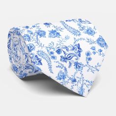 Stylish Modern Blue White Floral Paisley Botanical Pattern Mens Neck Tie features blue paisley floral pattern. Perfect as gifts for him for birthday, Christmas, holidays, or for dad for Father's Day and bestman and groom for weddings. Designed by Evco Studio www.zazzle.com/store/evcostudio Blue Paisley Print Suit And Tie Accessories, Blue Paisley Print Tie, Blue Paisley Print Standard Tie, Blue Floral Print Tie As Gift, Adjustable Blue Floral Print Tie, Floral Tie Groom, Blue China Patterns, Groom Ties, Paisley Tie