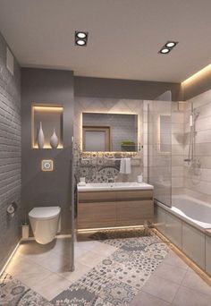 a bathroom with a tub, toilet and sink