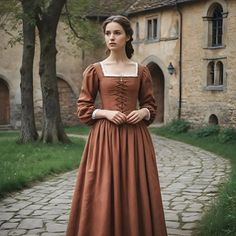 Women's Medieval Brown Dress Long Sleeve Renaissance Gown Minimalist Vintage Style Maxi Dress Elegant Cosplay and LARP Costume - Etsy Historically Accurate Medieval Clothing, Regency Style Long Sleeve Medieval Costume Dress, Gothic Long Sleeve Dresses With Historical Design, Medieval Style Victorian Long Sleeve Dress, Long Sleeve Victorian Dress For Medieval Festivals, Victorian Long Sleeve Dress With Historical Design, Fitted Long Sleeve Medieval Dress For Fall, Regency Style Long Sleeve Medieval Dress For Festivals, Vintage Long Sleeve Medieval Dress For Larp