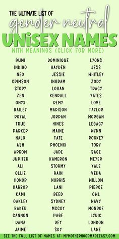 the ultimate list of genderal unisex names for men and women in green