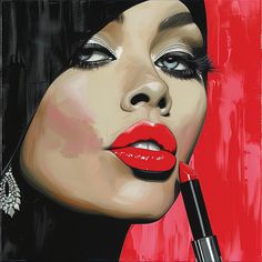 a painting of a woman with red lipstick