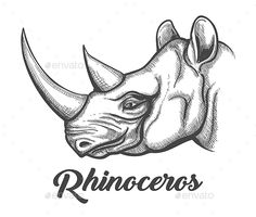 rhinoceros head with the inscription rhinoceros in black and white - animals characters