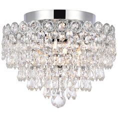 a chrome and crystal chandelier on a white background