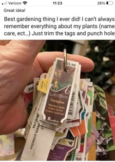 someone is holding a bunch of small tags in their hand with the caption best gardening thing i ever did i can't always remember everything about my plants name