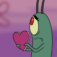 a cartoon character holding a heart shaped object