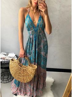 CHICSOSO Lässige Kleidung Boho Urlaub Maxi Spaghetti-Träger Ärmellos Druck Blumen A-Linien-Kleid Slips Skater Kleider. #CHICSOSO #LässigeKleidung #Boho #Urlaub #Maxi #SpaghettiTräger #Ärmellos #Druck #Blumen #ALinienKleid #Slips #Skater #Kleider Elegant Maxi Dresses, Vacation Maxi Dress, Elegant Maxi Dress, Lace Button, Linnet, Boho Casual, Floral Sleeveless, Sleeveless Maxi Dress