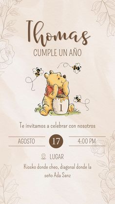 a flyer for a children's birthday party with a teddy bear and bees on it