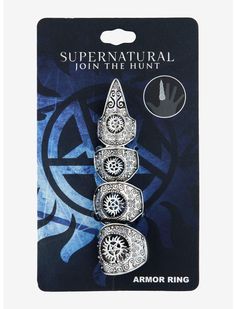 Supernatural Icons Armor Ring | Hot Topic Anti Possession Symbol, Supernatural Jewelry, Right Arrow Icon, Armor Ring, Location Icon, Ring Pop, Detailed Jewelry, Evil Spirits, Hot Topic