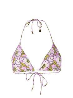 light pink/multicolour stretch-design all-over floral print triangle cup halterneck tie fastening rear tie fastening Be mindful to try on swimwear over your own garments. Tory Burch Outfits, Floral Rosa, City Dress, Summer Bikinis, Iconic Bags, Cute Swimsuits, Cute Bikinis, Swim Wear, Summer Beach Wear