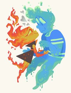 an illustration of a woman holding a fire hydrant with flames coming out of her face