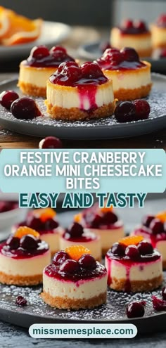 orange mini cheesecakes with cranberry sauce on top and easy and tasty