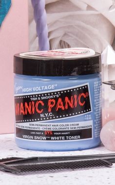 Manic Panic - Virgin Snow Classic Cream Toner. This is a violet-based toner for bleached hair...meaning that it is specifically designed for use on hair that is already bleached to the lightest possible shade. Application of Virgin Snow will remove the yellow/red tones left in the hair after bleaching and make your hair "as white as snow!" It works by imparting a pale purple pigment into the hair. Just like the colour wheel at school, purple neutralises yellow/orange! Please note this is a produ Toner For Bleached Hair, Manic Panic Virgin Snow, Different Types Of Vegetables, Black Hair Dye, White Toner, Colour Wheel, Hair Color Cream, Semi Permanent Hair Color, Pale Purple