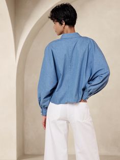 Volume-Sleeve Chambray Shirt | Banana Republic Factory Banana Republic Factory, Chambray Shirt, Chambray, Banana Republic, Long Sleeves, Collar, Long Sleeve