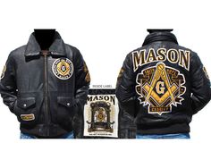 Masonic Leather Bomber Jacket African American History People, Free Mason, Masonic Freemason, Faux Jacket