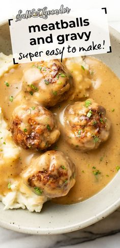 some meatballs and gravy are in a bowl