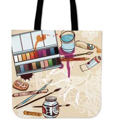 a tote bag with some art supplies on it