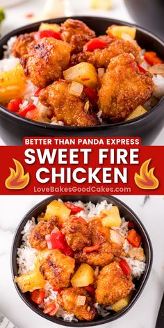 Copycat Sweet Fire Chicken pin collage Panda Express Sweet Fire Chicken, Sweet Fire Chicken, Chicken Delight, Fire Chicken, Sweet And Spicy Chicken, Chinese Cooking Recipes, Panda Express, Favorite Recipes Dinner