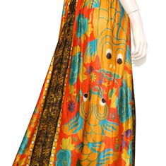 "This 60s or 70-era novelty dress features a stunning orange & black koi print fabric, adjustable halter bodice, fitted waist, and maxi length skirt. The koi fish depicted on this incredible dress are symbols of luck, wealth, and prosperity in many Eastern Asian cultures. Dress has a lined bodice and zips up the back. Best fits size xs or small (please check measurements below). Accessories not included. Payment plans available. Approximate Flat Measurements: Multiply times 2 for bust, waist Orange Silk Maxi Dress For Summer, Fish Aesthetic, Disco Jumpsuit, Space Dress, Orange Amp, Wealth And Prosperity, Super Hero Costumes, Sun Dress, Koi Fish