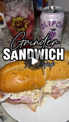 a sandwich on a plate with the words grinder sandwich