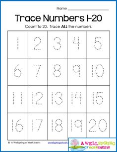 trace numbers 1 - 20 worksheet for children to practice counting and number recognition