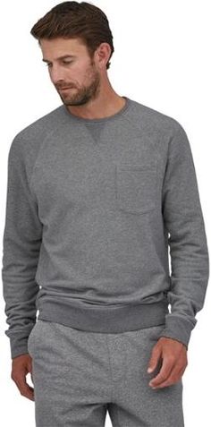 A classic pullover for low-key days  the men's Patagonia Mahnya Fleece Crewneck sweatshirt has rib-knit trim on the collar  cuffs and hem for an even more comfortable  easy-on-the-skin feel. Casual Midweight Fleece Sweatshirt, Casual Sweats With Ribbed Collar, Patagonia Casual Fleece Tops, Casual Patagonia Fleece Top, Op Logo, Mens Items, Rei Co-op, Casual Sweaters, Collar And Cuff