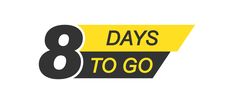 the 8 days to go logo is yellow and black, with an eight on it