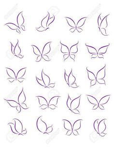 a set of stylized butterfly shapes in purple on a white background stock photo, images and royalty