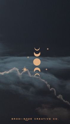 an image of the moon and stars in the night sky with clouds below that are dark