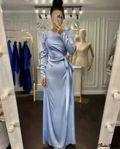 Olivia Mark - Elegant and Stylish Irregularly Cut Bodycon Dress with Waist Tie - Long Sleeves, Solid Color Winter Formal Maxi Dress High Neck Bridesmaid Dresses, Elegant Silk Dresses, Silk Party Dress, Bridesmaid Dresses Satin, Silk Evening Dress, Solid Maxi Dress, Silk Dress Long, Evening Gowns Elegant, Winter Dress