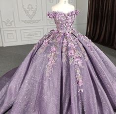 Details: Silhouette: Ball Gown Style Fabric: Tulle Fabric Color: Purple Color Length: Sweep Train Neckline: Off-the-Shoulder Neckline Sleeves: Sleeveless Back: Lace-up Back Embellishment: Appliqued Purple Quinceanera Dresses, Princess Flower, Quinceanera Dress, Birthday Party Dress, Sweet 16 Dresses, Suzhou, Prom Party, Princess Party, Party Gowns