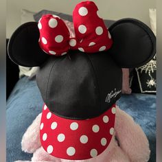 Minnie Mouse Disneyland Ears & Bow Hat Black And Red With White Polka Dots Size: (54-57cm ) Youth Adjustable 100% Cotton New With Tag Adjustable Cotton Mickey Mouse Hat, Adjustable Minnie Mouse Cap, Black Mickey Mouse Cap, Casual Black Mickey Mouse Hat, Black Adjustable Minnie Mouse Hat, Adjustable Black Minnie Mouse Hat, Red Mickey Mouse Adjustable Hat, Cute Adjustable Black Baseball Cap, Fun Mickey Mouse Themed Hat One Size Fits Most