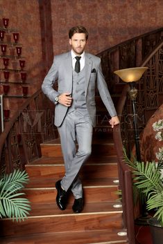 Custom Grey Three Piece Wedding Suit Mens Suit For Wedding, Grey Mens Suit, Suit For Wedding, Suit Covers, Custom Suits, Groomsmen Suits, Prom Suits, Groom Wear, Wedding Suit