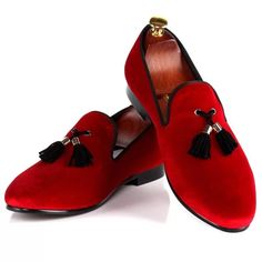 Red Tassel Loafers Leather Slip on Fashion Shoes for Men Slip-on Tassel Loafers With Red Sole For Galas, Wedding Shoes Red, Men Wedding Shoes, Monk Strap Shoes Men, Mens Loafers Shoes, Quality Leather Boots, Men's Wedding Shoes, Tassel Shoes, Wingtip Shoes