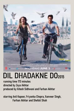 two people riding bikes with birds flying in the air behind them and an advertisement for dhl dhadanke do 2013