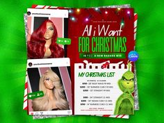 an advertisement for a christmas party with wigs