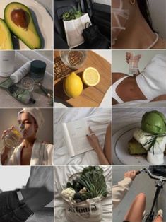 a collage of pictures with various fruits and vegetables in them, including an avocado