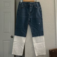 These Are Featuring A Two Tone Stitch In Design. It Is A Product Of Shein And Is A Size L In Men’s. They Are Gently Used Honestly I Can’t Remember Myself Wearing Them Since I Purchased Them So They Might Be Never Worn Or Worn Just Once. They Have A White Color At The Bottom Of The Pants. Mens Two Tone Jeans, Bandana Jeans, Ribbed Jeans, Urban Jeans, Ombre Jeans, Flower Jeans, Shein Jeans, Black Patch, Black Ombre