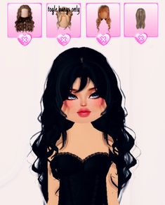 an animated girl with long black hair and various hairstyles on the app store